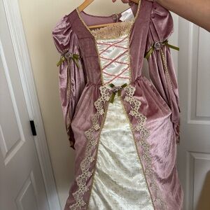 Girls Vintage-Style Pink Velvet Princess Dress with Cream Front Panel
